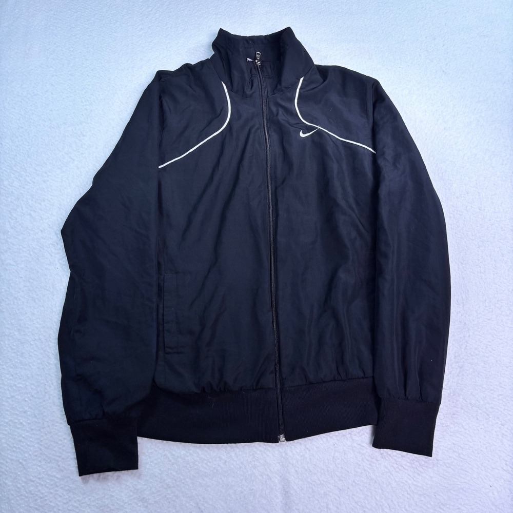 Nike Athletic Dept Track Jacket Windbreaker XL Black Full Zip‎ Swoosh Y2K